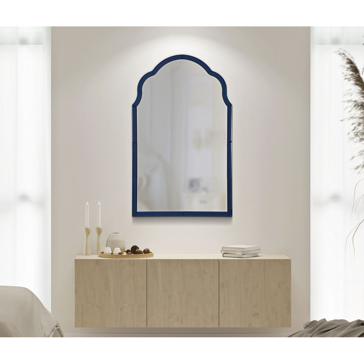 Specchio con Cornice Classico 3, Blu, MDF, 100x62x1 cm, Seven Design