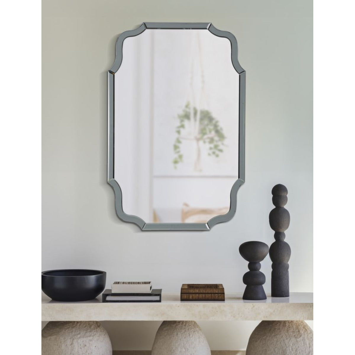 Specchio con Cornice Classico 9, Grigio, MDF, 90x60x1 cm, Seven Design