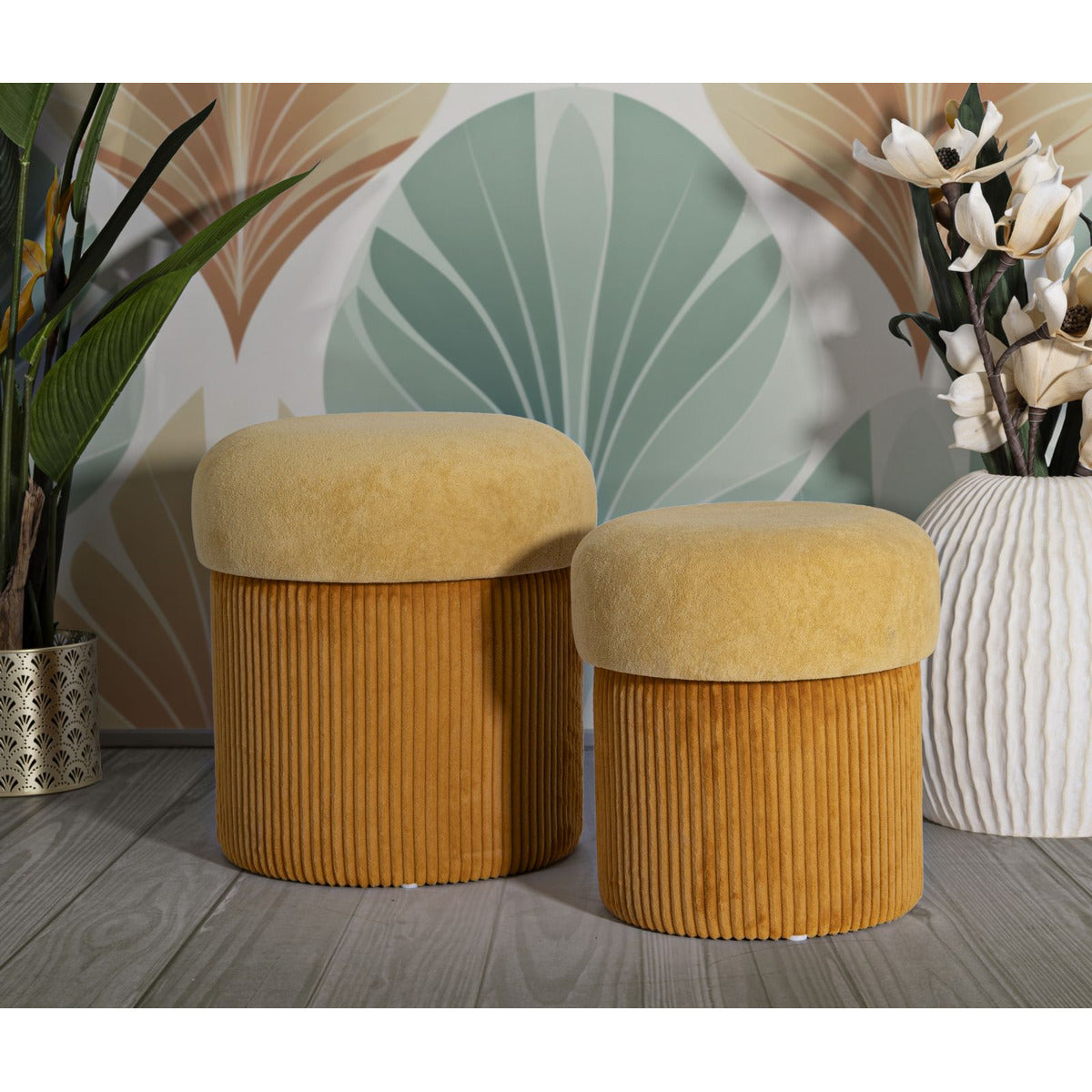 Pouf MF722, Giallo, MDF, 44x42x42 cm, Seven Design