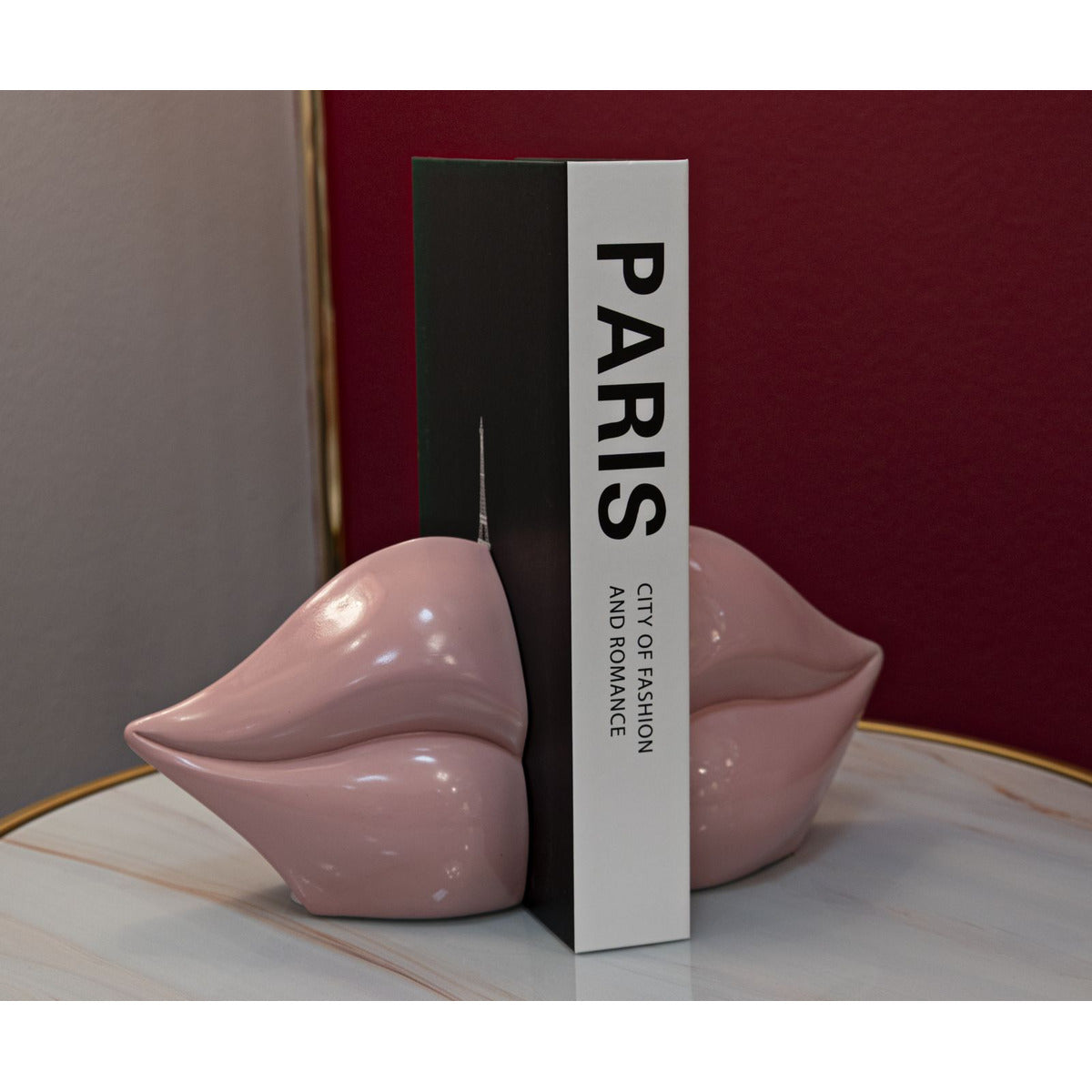 Scultura Bocca, Rosa, Poliresina, 27x9x13 cm, Seven Design