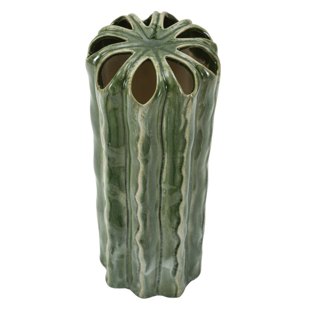 Vaso Decorativo MF848, Verde, Ceramica, 12x12x31,5 cm, Seven Design