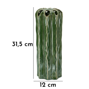 Vaso Decorativo MF848, Verde, Ceramica, 12x12x31,5 cm, Seven Design