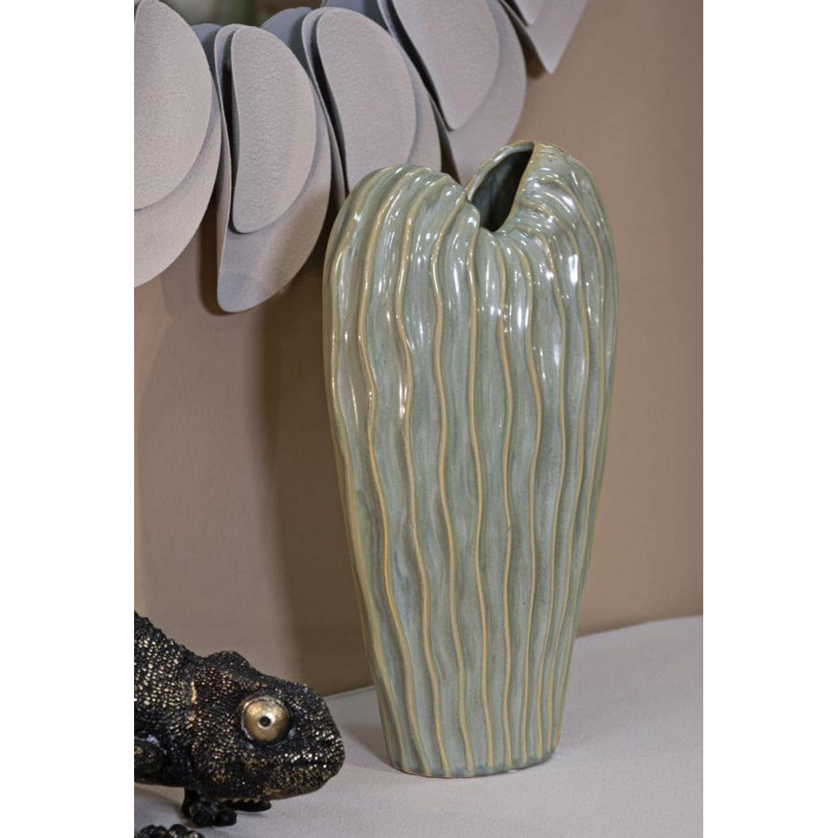 Vaso Decorativo MF840, Verde, Ceramica, 22x10x39 cm, Seven Design