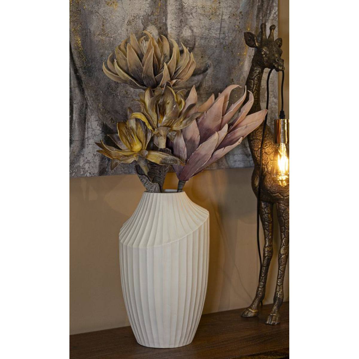 Vaso Decorativo MF836, Beige, Poliresina, 22,5x22,5x38 cm, Seven Design