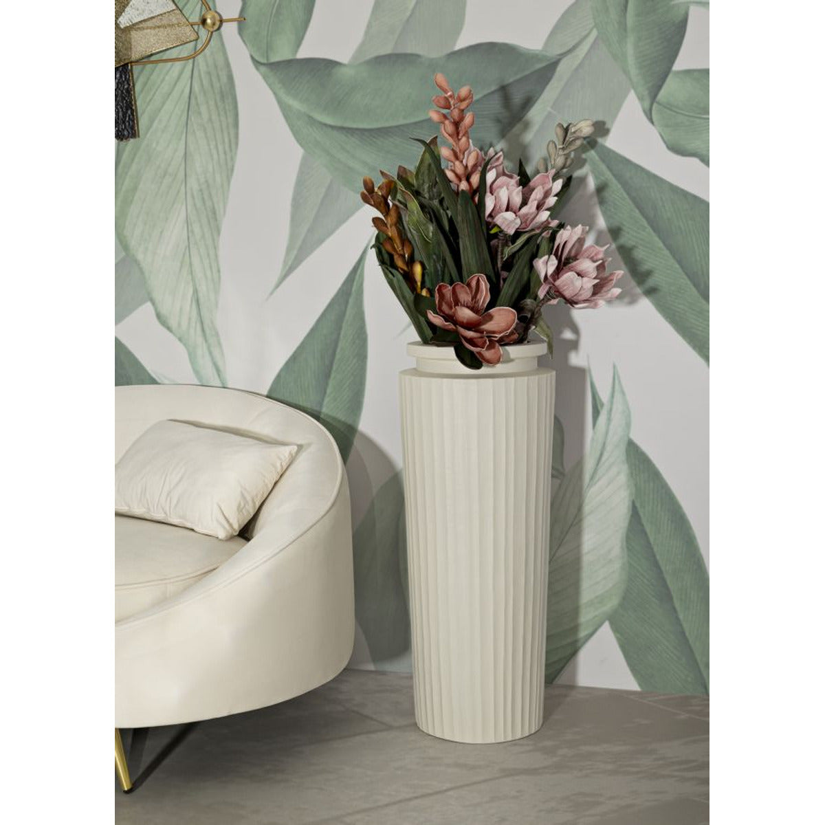 Vaso Decorativo MF808, Beige, Poliresina, 32x32x80 cm, Seven Design