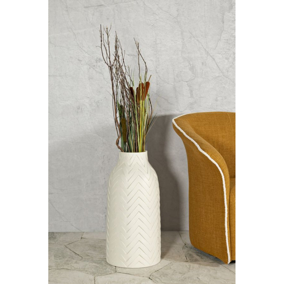 Vaso Decorativo MF813, Beige, Poliresina, 29x29x60 cm, Seven Design