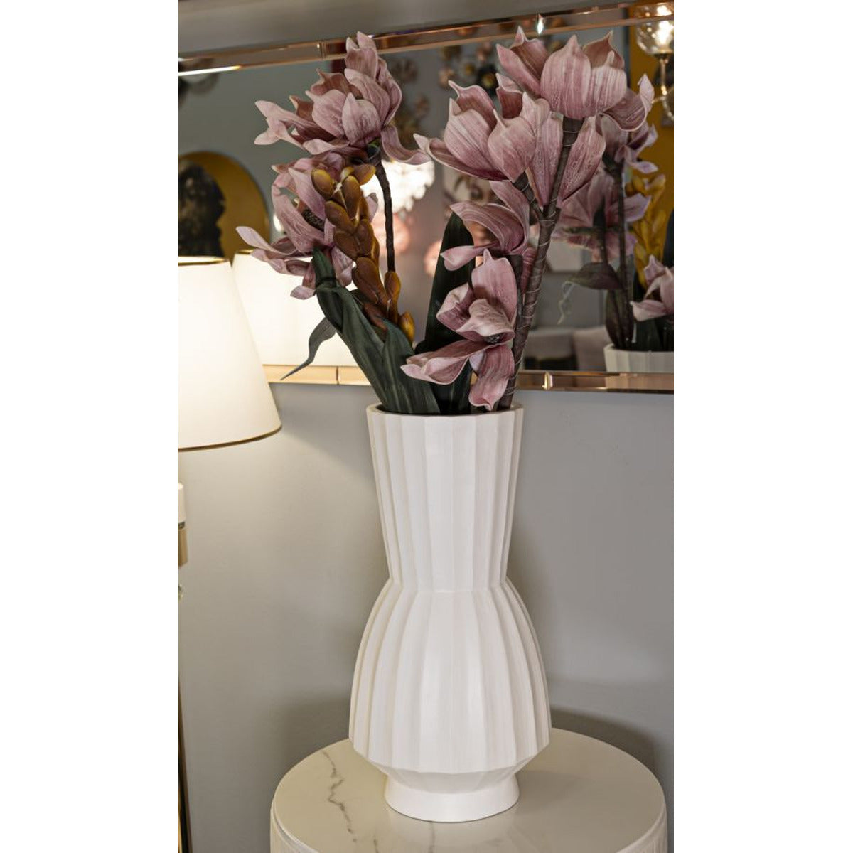 Vaso Decorativo MF828, Bianco, Poliresina, 25x25x50 cm, Seven Design