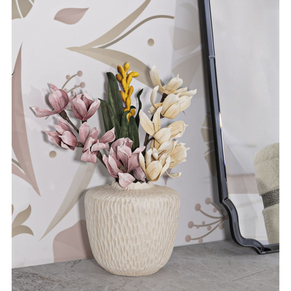 Vaso Decorativo MF824, Beige, Poliresina, 35x35x32,5 cm, Seven Design