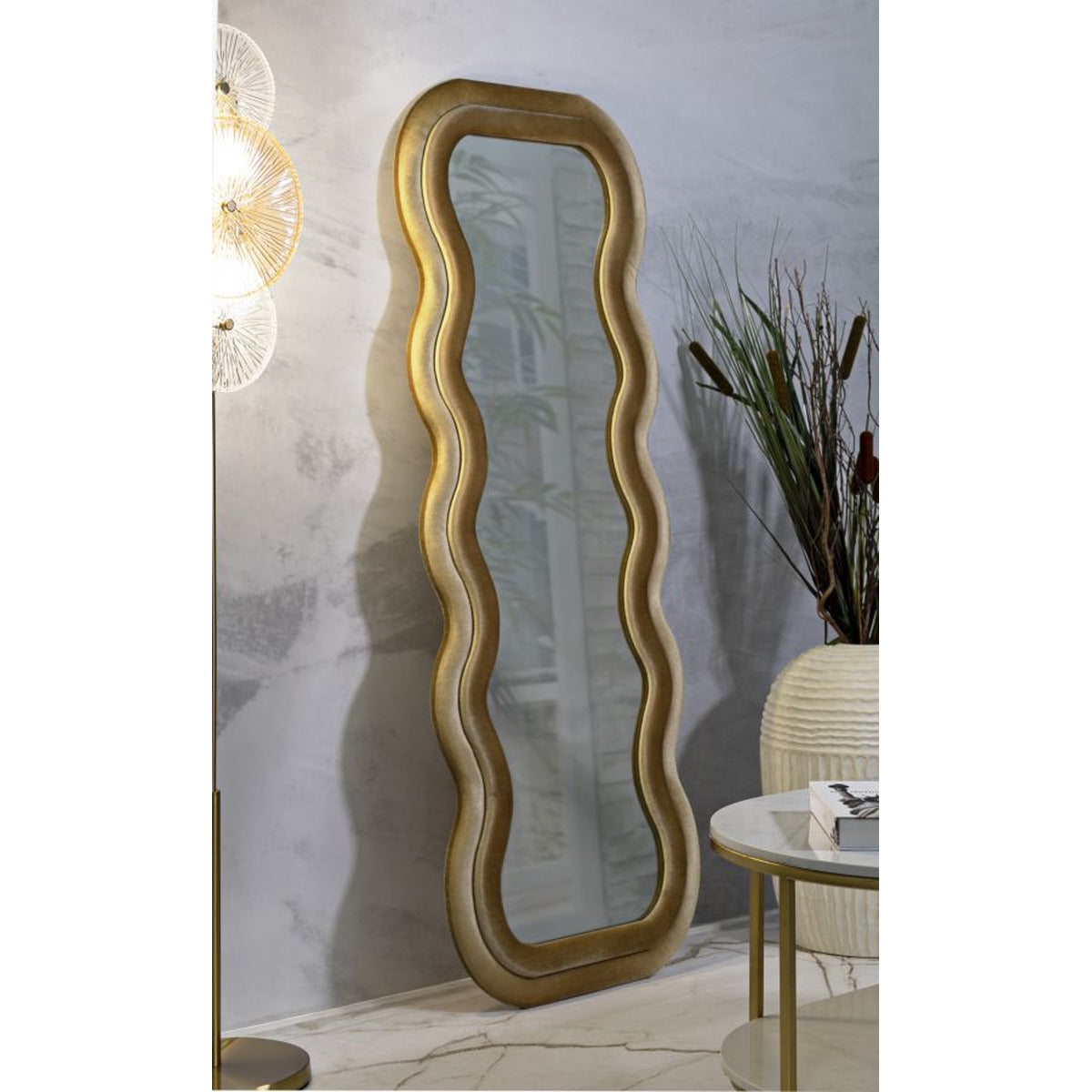 Specchio con Cornice Onda 1, Oro, MDF, 60x6x160 cm, Seven Design