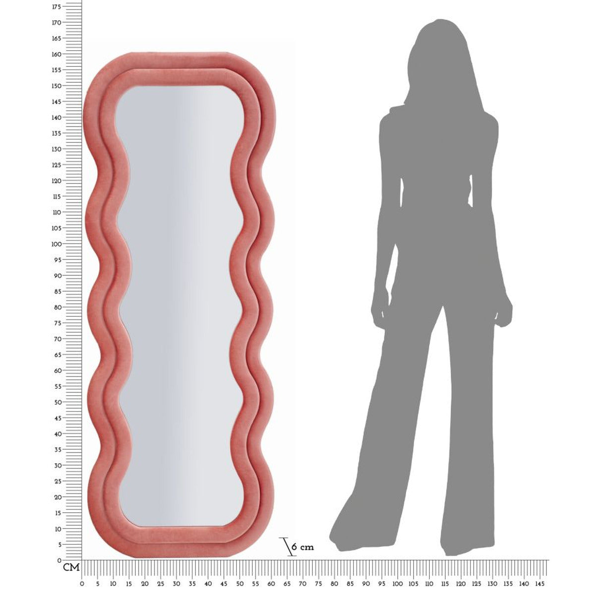 Specchio con Cornice Onda 2, Rosa, MDF, 60x6x160 cm, Seven Design