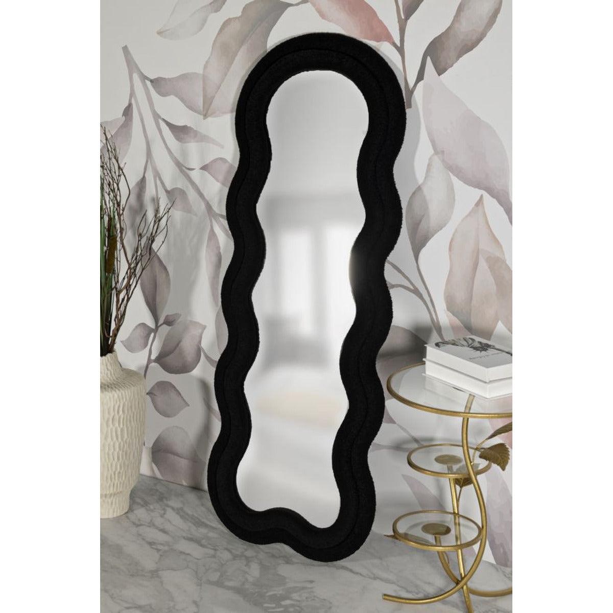 Specchio con Cornice Onda 3, Nero, MDF, 60x4x160 cm, Seven Design