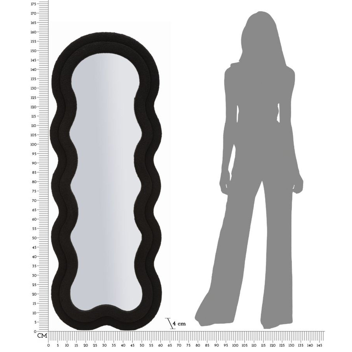 Specchio con Cornice Onda 3, Nero, MDF, 60x4x160 cm, Seven Design