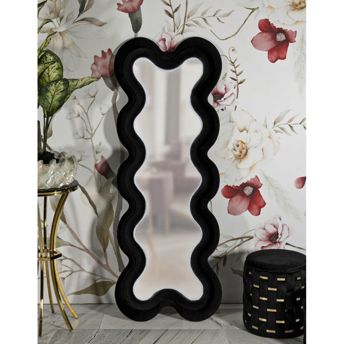 Specchio con Cornice Onda 5, Nero, MDF, 58x4x160 cm, Seven Design