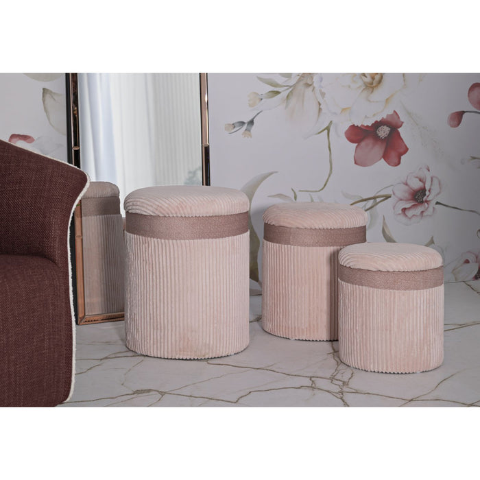Set di 3 Pouf MF769, Rosa, MDF, 40,5x40,5x49,5 cm, Seven Design