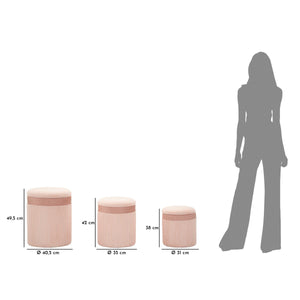 Set di 3 Pouf MF769, Rosa, MDF, 40,5x40,5x49,5 cm, Seven Design