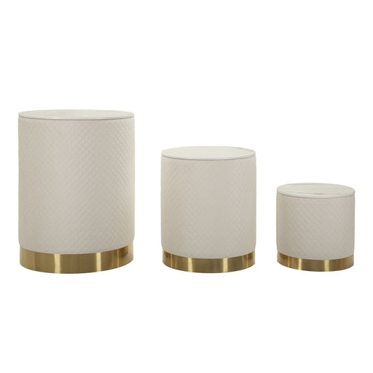 Set di 3 Pouf MF770, Beige, Legno, 60x60x80 cm, Seven Design
