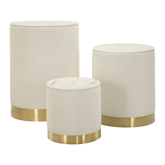 Set di 3 Pouf MF770, Beige, Legno, 60x60x80 cm, Seven Design
