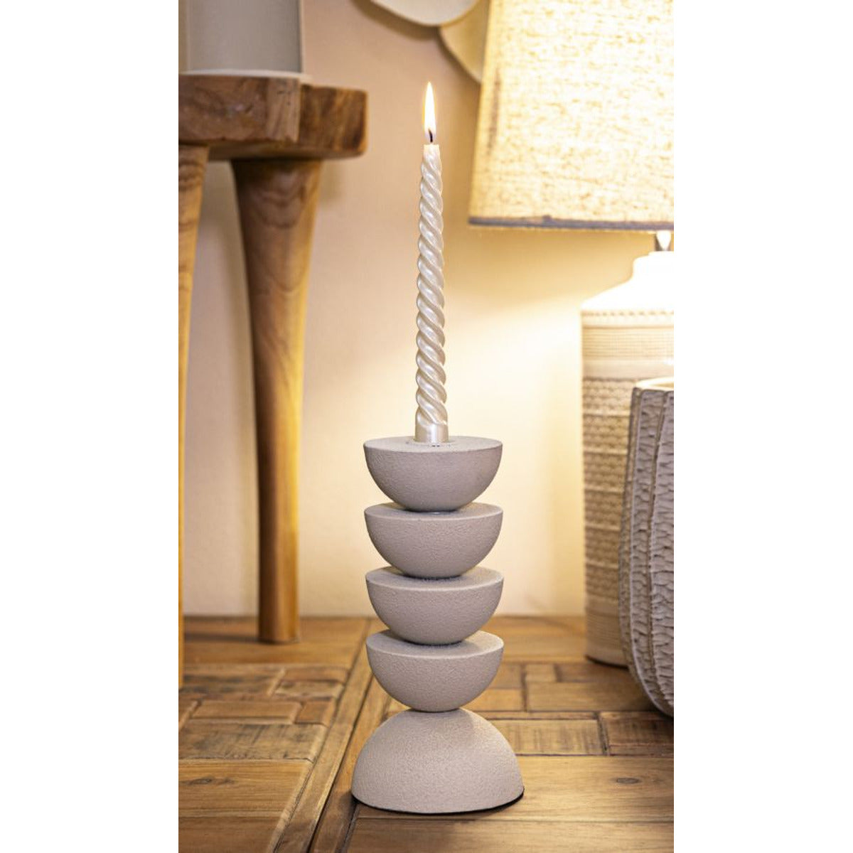 Portacandela MF740, Beige, Metallo, 10x10x21 cm, Seven Design