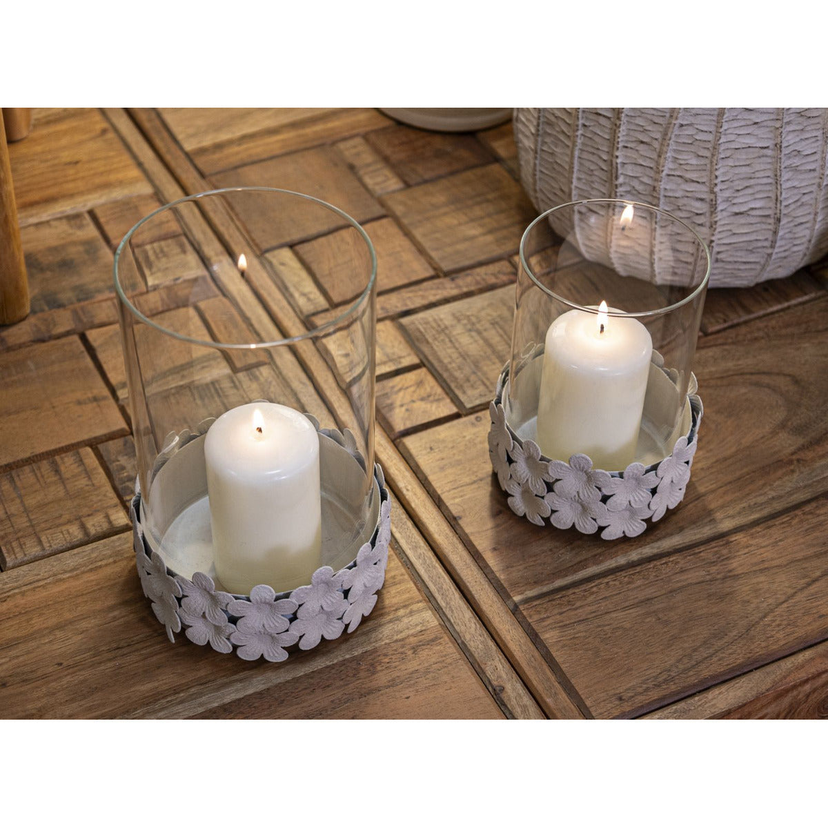 Portacandela MF744, Beige, Metallo, 14x14x21 cm, Seven Design