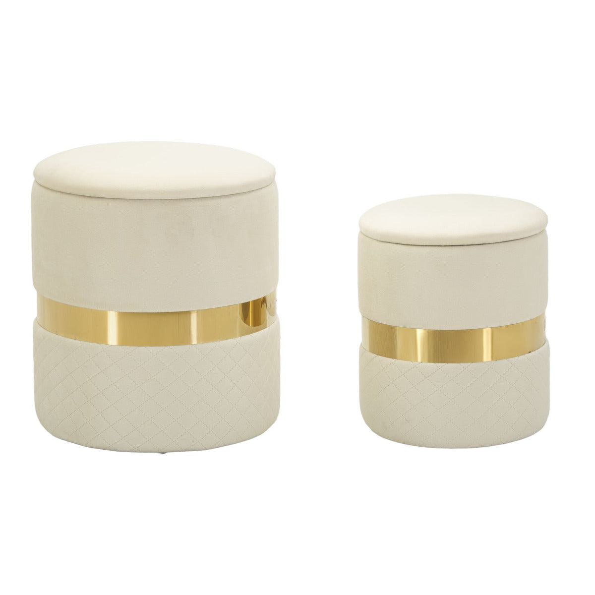 Set di 2 Pouf MF868, Beige, Poliestere, 37x37x42 cm, Seven Design