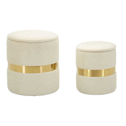 Set di 2 Pouf MF868, Beige, Poliestere, 37x37x42 cm, Seven Design