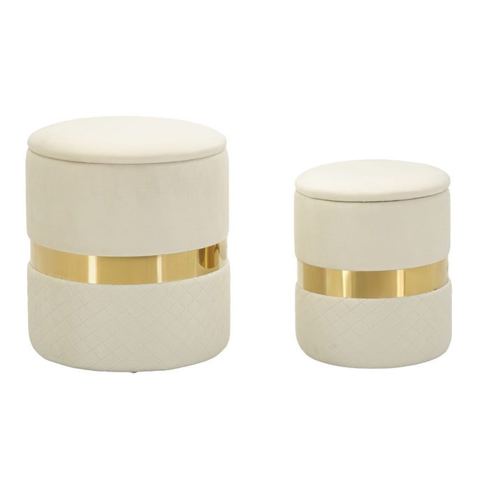 Set di 2 Pouf MF868, Beige, Poliestere, 37x37x42 cm, Seven Design