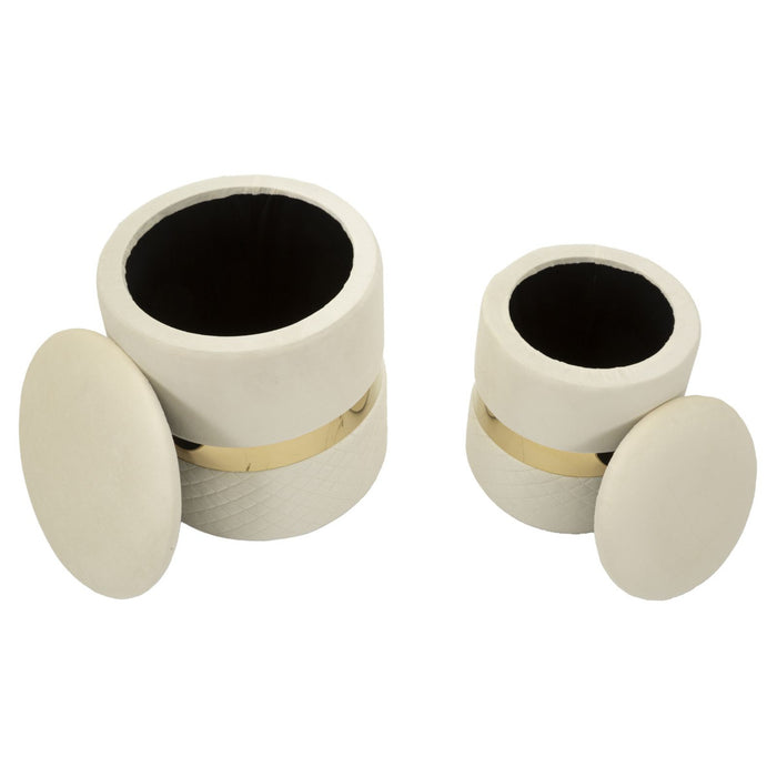 Set di 2 Pouf MF868, Beige, Poliestere, 37x37x42 cm, Seven Design