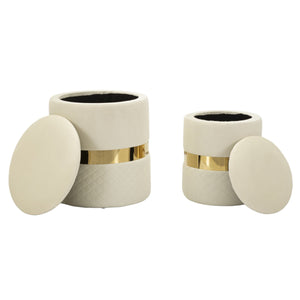 Set di 2 Pouf MF868, Beige, Poliestere, 37x37x42 cm, Seven Design