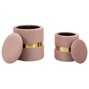 Set di 2 Pouf MF869, Rosa, Poliestere, 37x37x42 cm, Seven Design