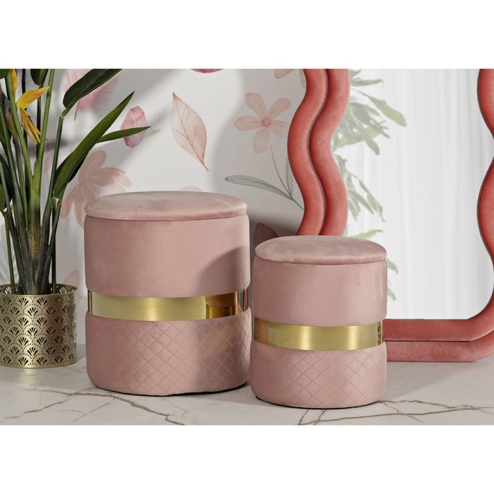 Set di 2 Pouf MF869, Rosa, Poliestere, 37x37x42 cm, Seven Design