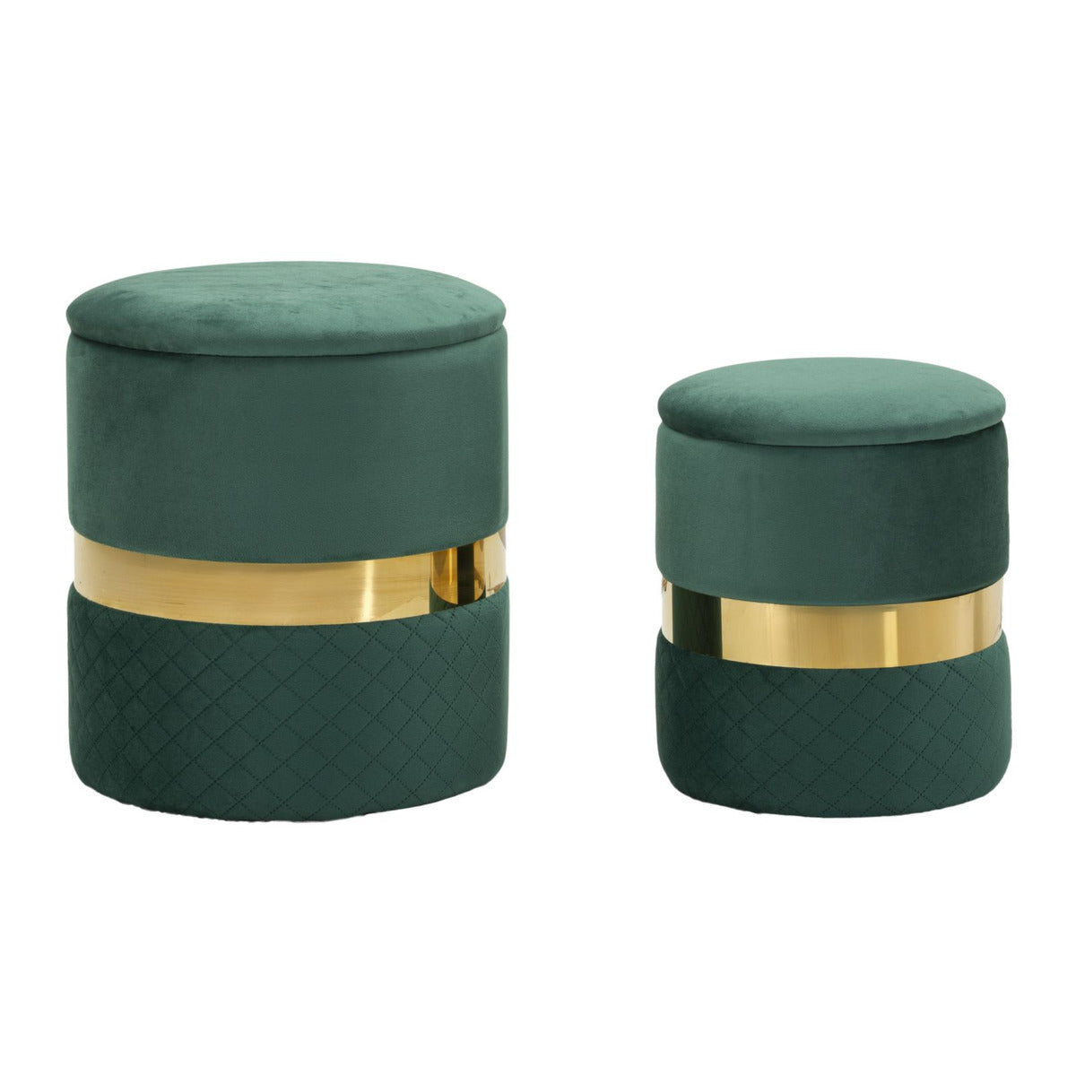 Set di 2 Pouf MF870, Verde, Poliestere, 37x37x42 cm, Seven Design
