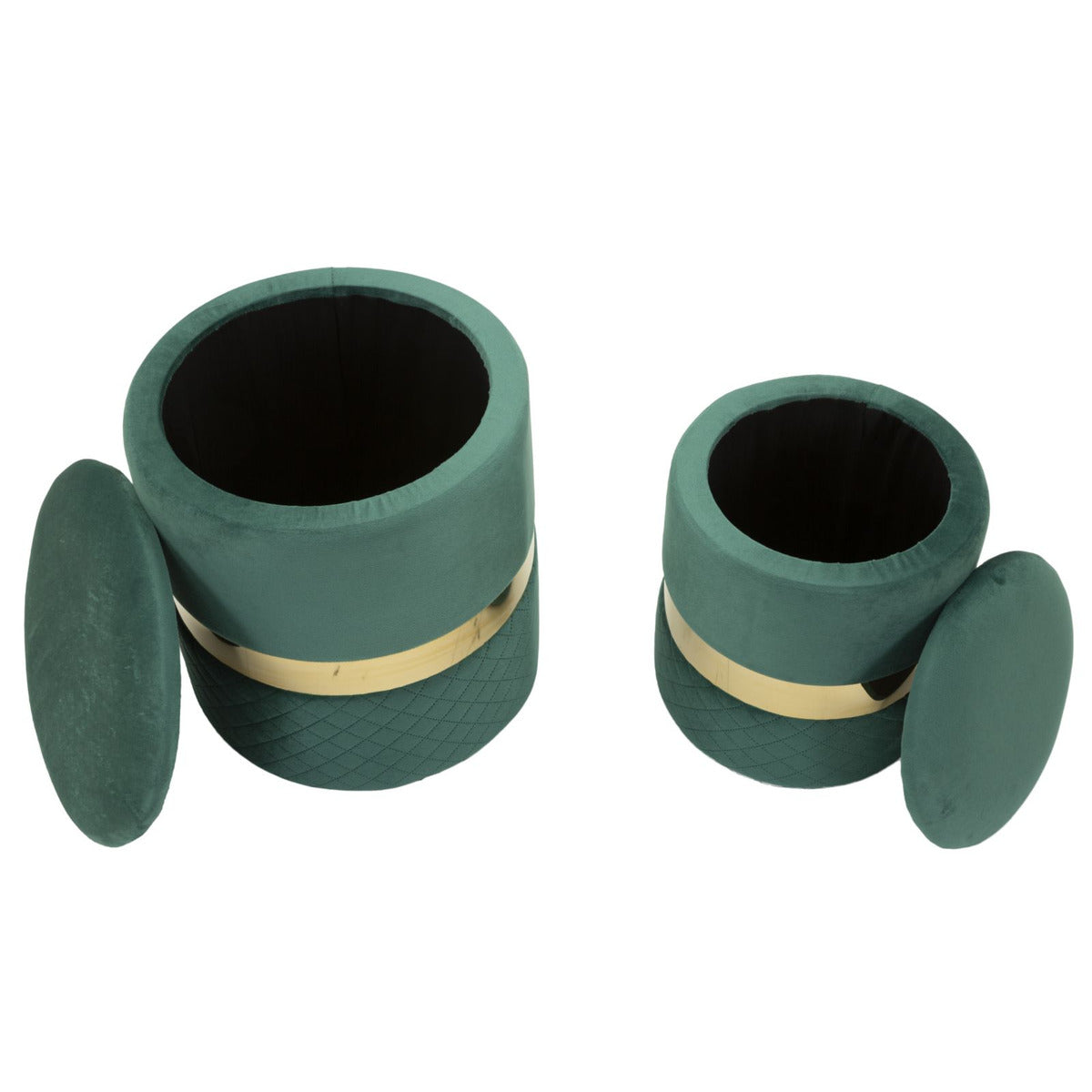 Set di 2 Pouf MF870, Verde, Poliestere, 37x37x42 cm, Seven Design