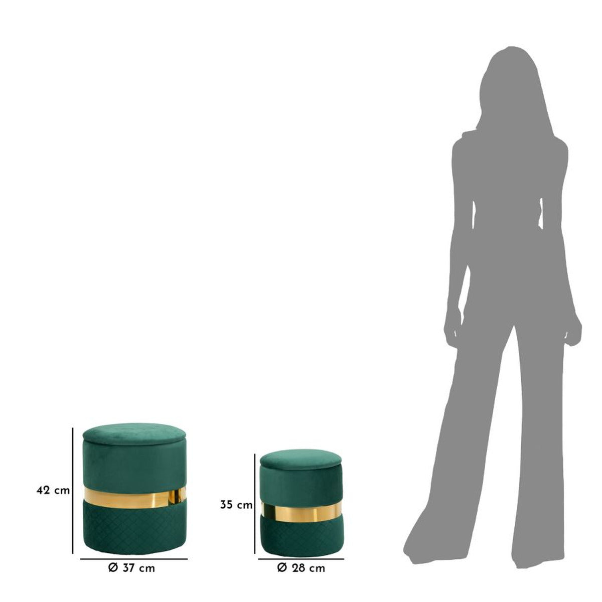 Set di 2 Pouf MF870, Verde, Poliestere, 37x37x42 cm, Seven Design