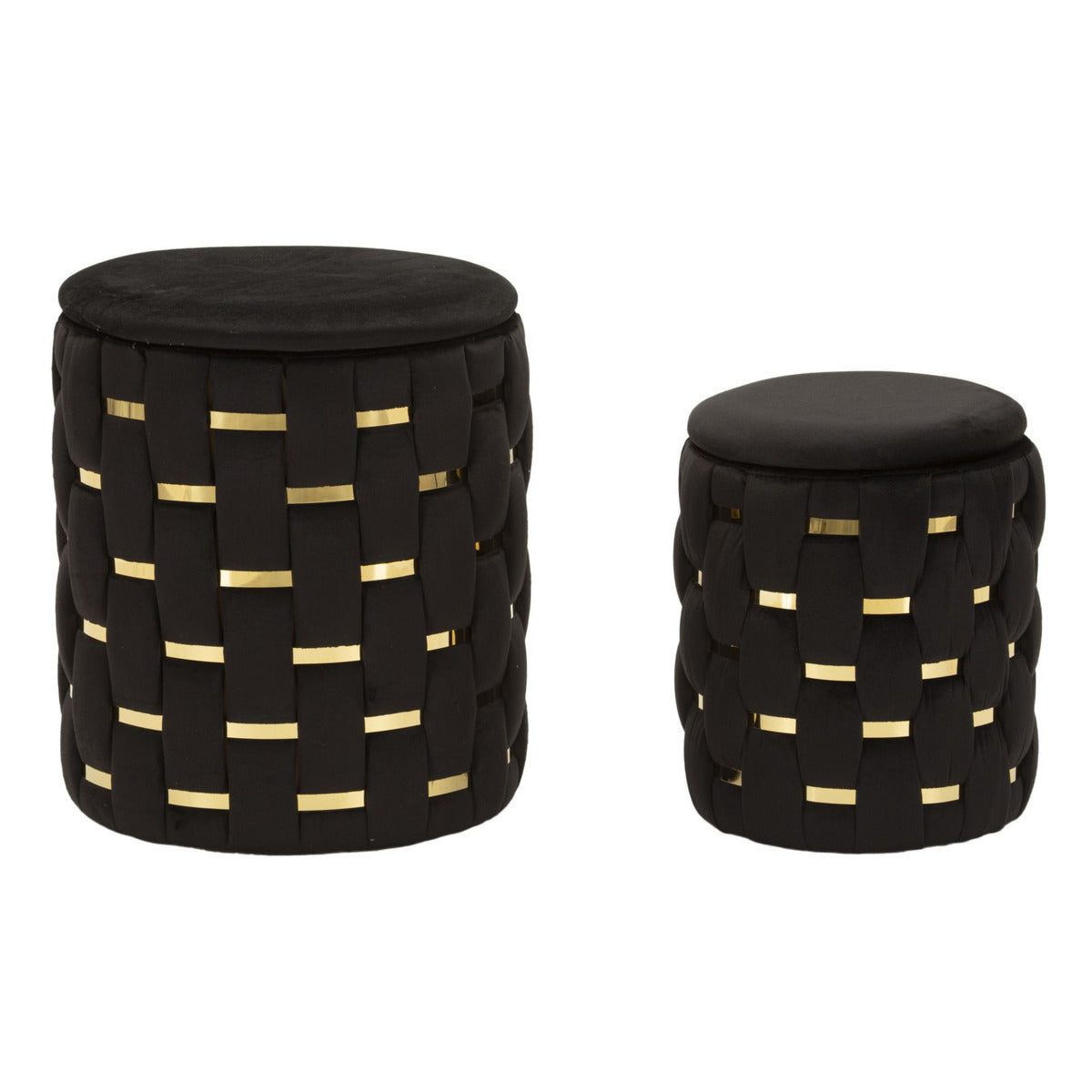 Set di 2 Pouf MF872, Nero, Poliestere, 37x37x42 cm, Seven Design
