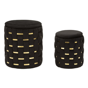 Set di 2 Pouf MF872, Nero, Poliestere, 37x37x42 cm, Seven Design