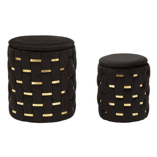 Set di 2 Pouf MF872, Nero, Poliestere, 37x37x42 cm, Seven Design