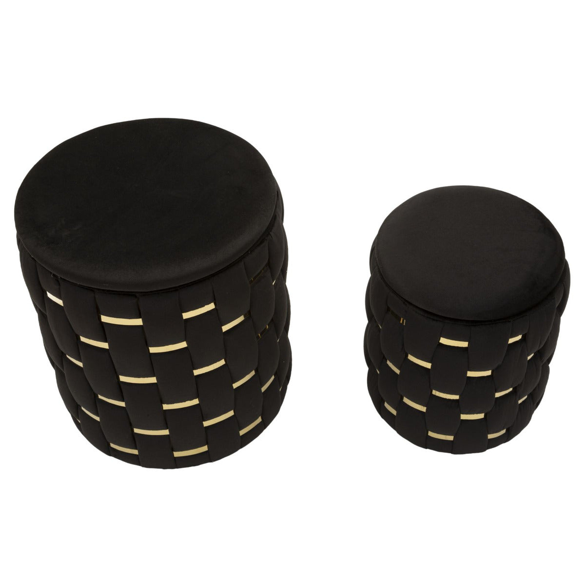 Set di 2 Pouf MF872, Nero, Poliestere, 37x37x42 cm, Seven Design