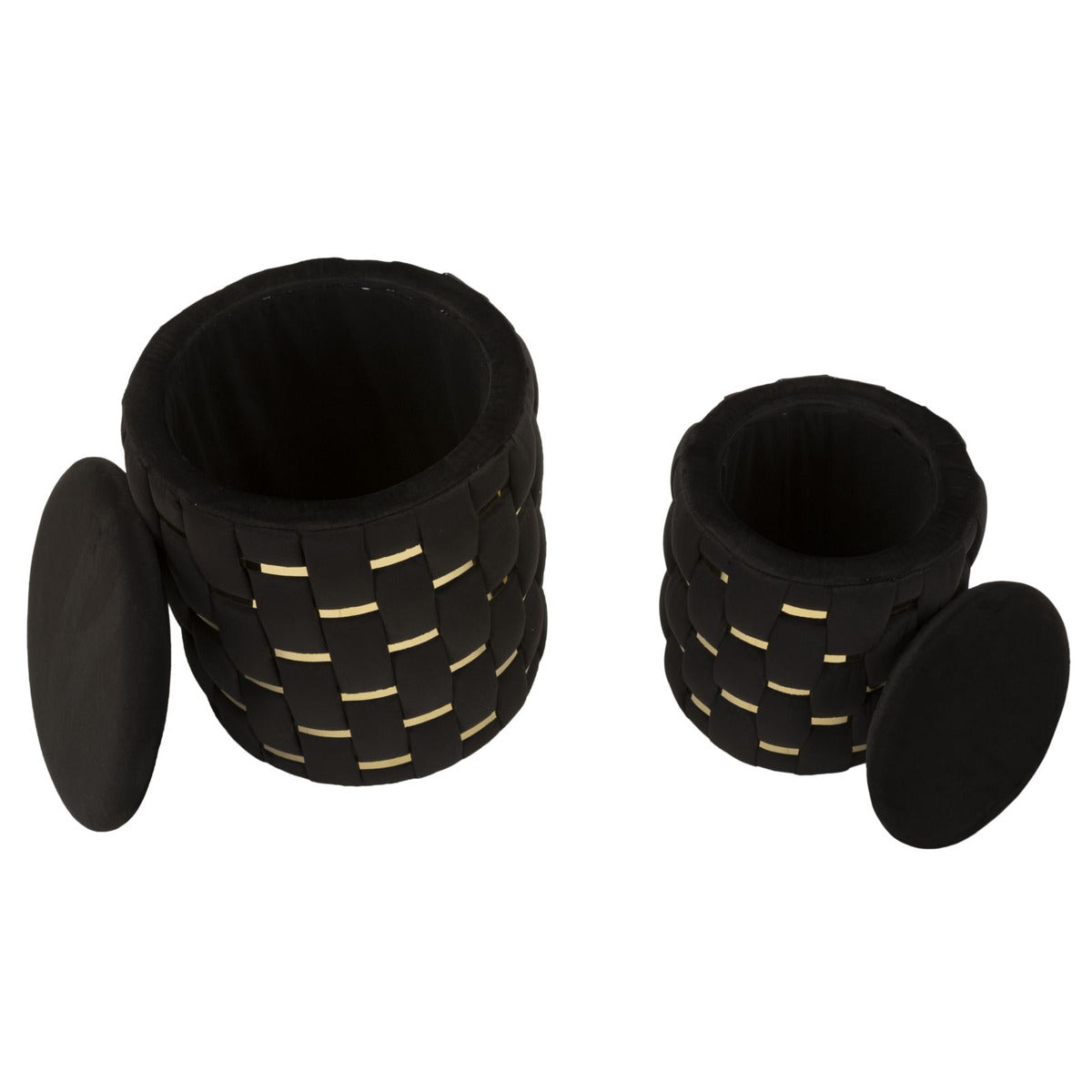 Set di 2 Pouf MF872, Nero, Poliestere, 37x37x42 cm, Seven Design