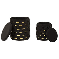 Set di 2 Pouf MF872, Nero, Poliestere, 37x37x42 cm, Seven Design