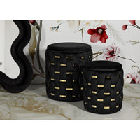 Set di 2 Pouf MF872, Nero, Poliestere, 37x37x42 cm, Seven Design