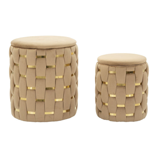 Set di 2 Pouf MF873, Oro, Poliestere, 37x37x42 cm, Seven Design