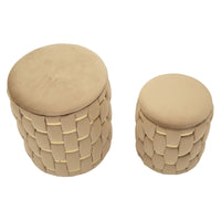 Set di 2 Pouf MF873, Oro, Poliestere, 37x37x42 cm, Seven Design