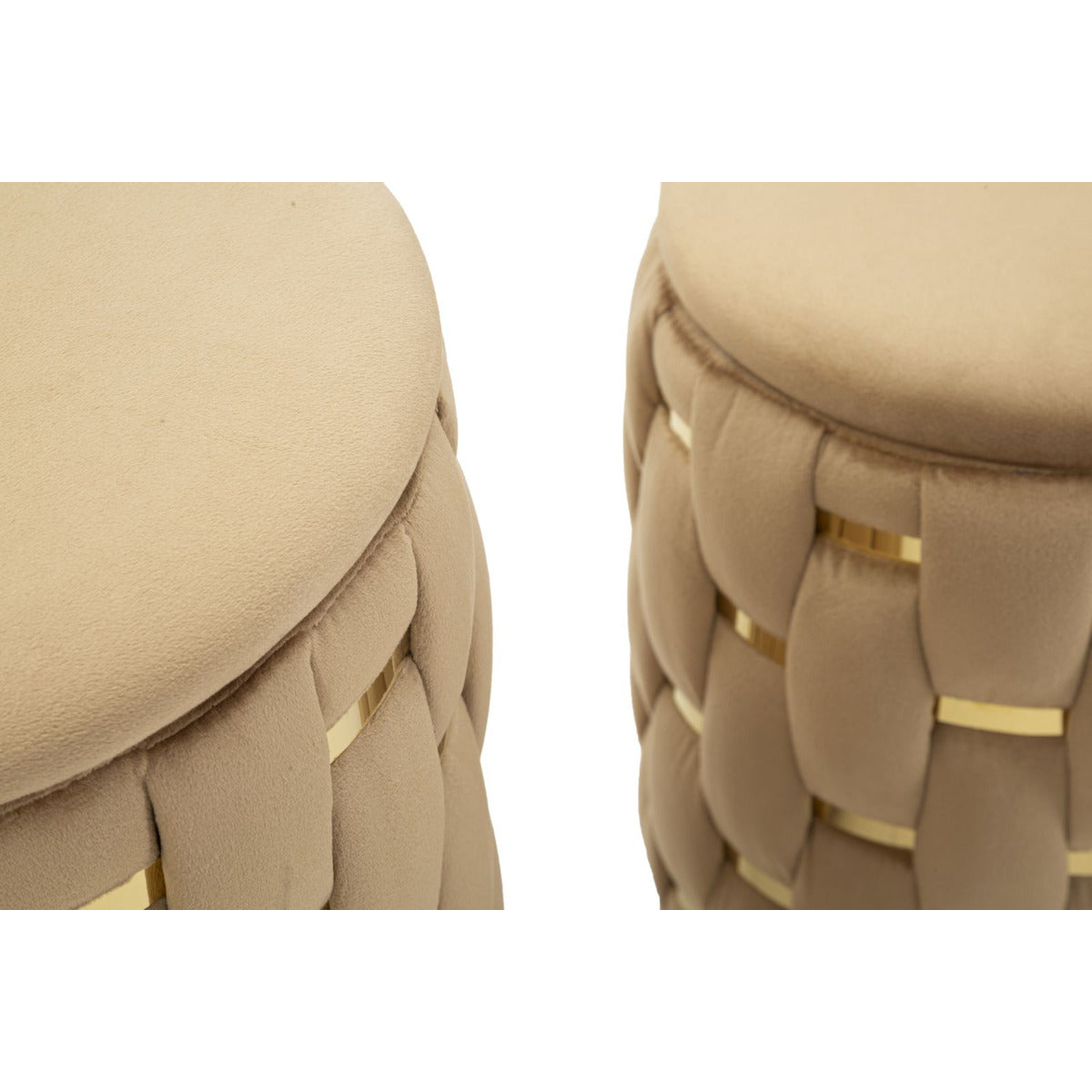 Set di 2 Pouf MF873, Oro, Poliestere, 37x37x42 cm, Seven Design