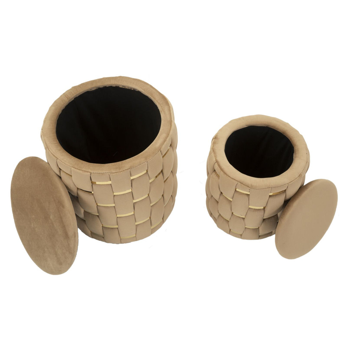 Set di 2 Pouf MF873, Oro, Poliestere, 37x37x42 cm, Seven Design