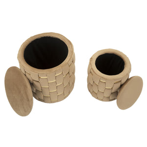 Set di 2 Pouf MF873, Oro, Poliestere, 37x37x42 cm, Seven Design