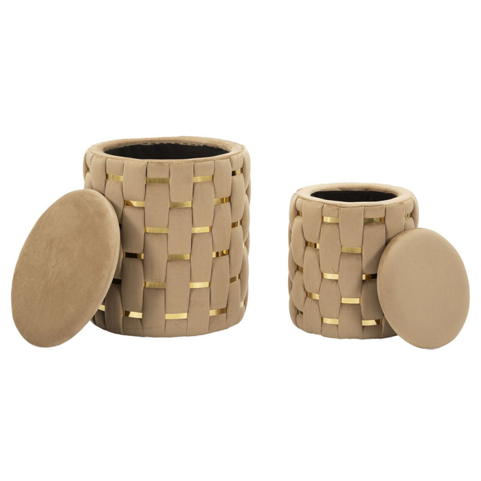Set di 2 Pouf MF873, Oro, Poliestere, 37x37x42 cm, Seven Design