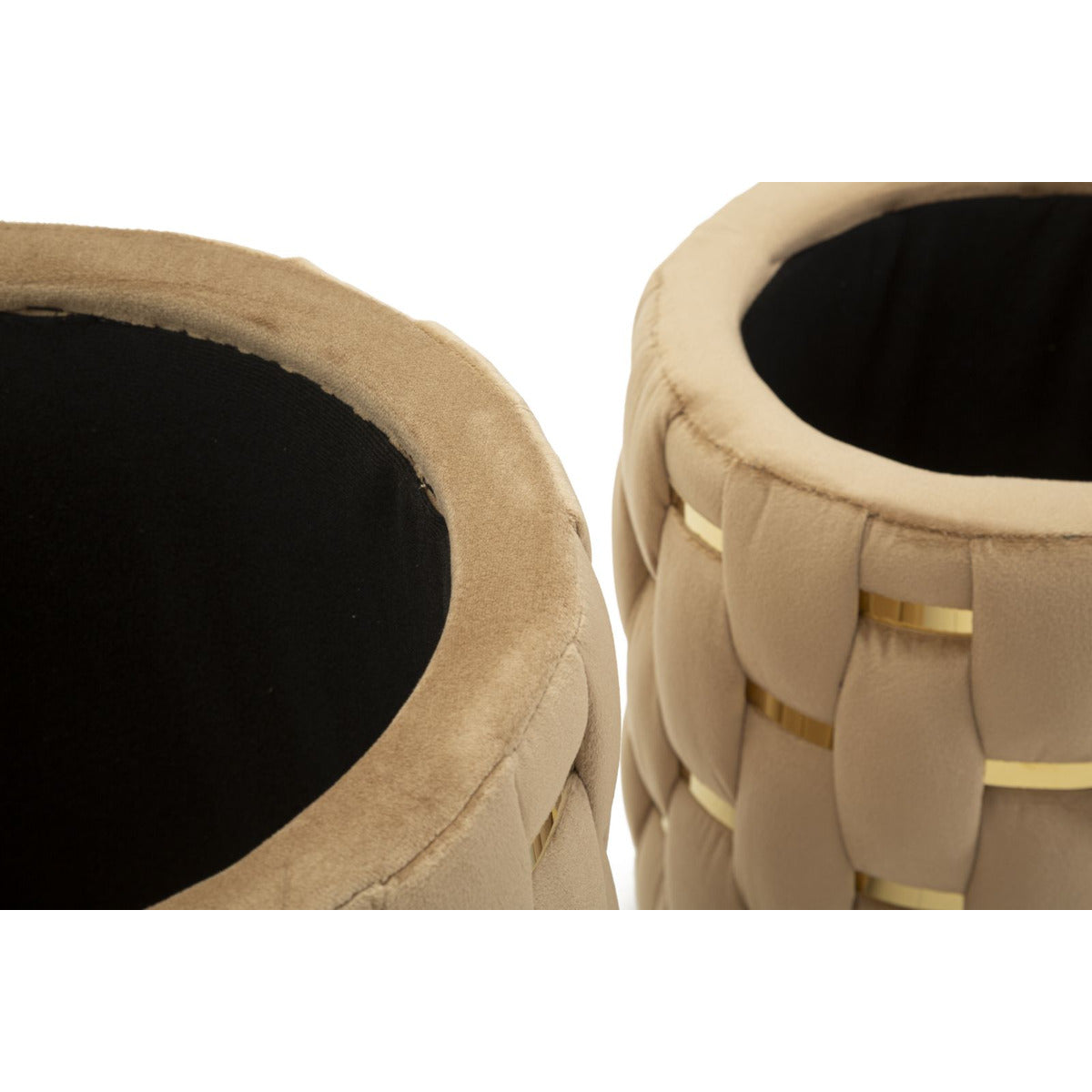 Set di 2 Pouf MF873, Oro, Poliestere, 37x37x42 cm, Seven Design