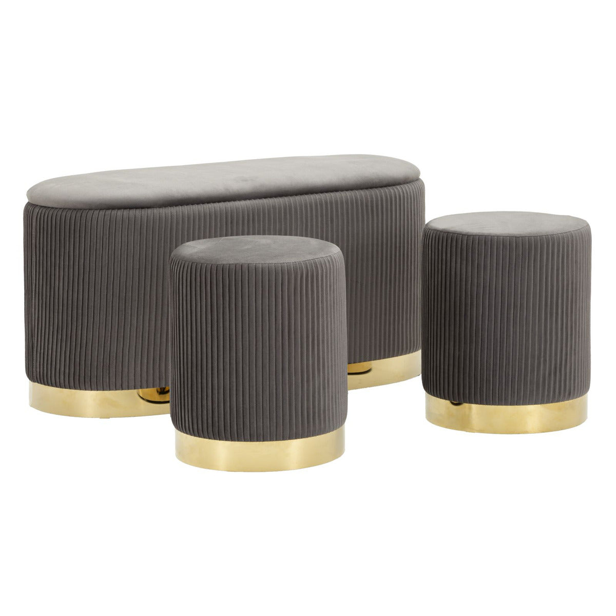 Panca con Portaoggetti MF875, Grigio, Poliestere, 80x37x42 cm, Seven Design