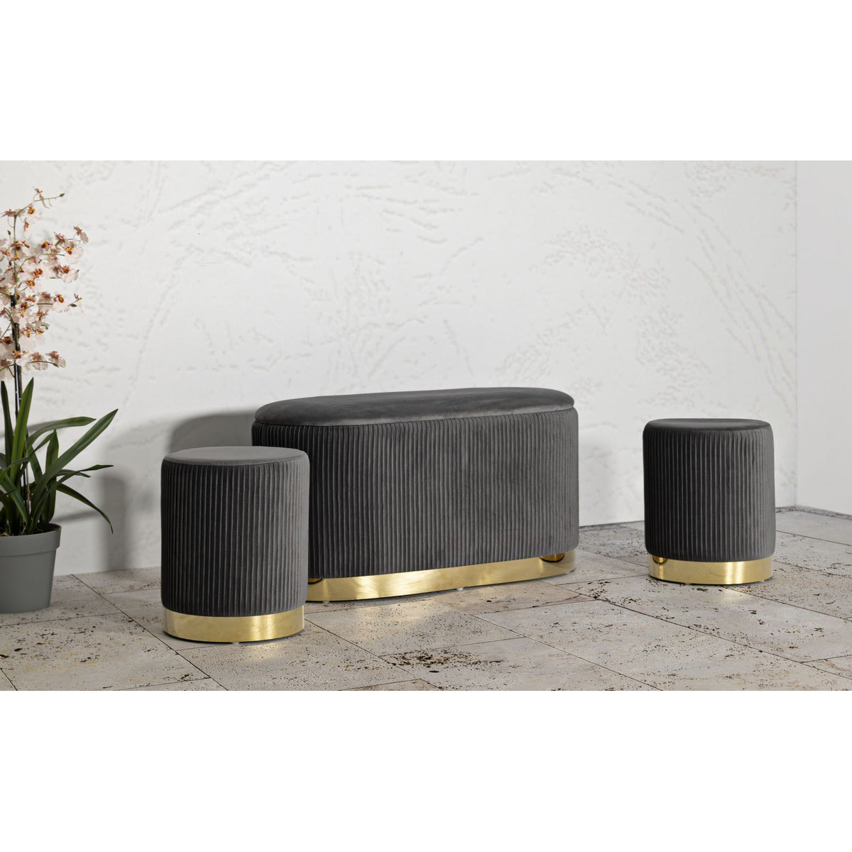 Panca con Portaoggetti MF875, Grigio, Poliestere, 80x37x42 cm, Seven Design