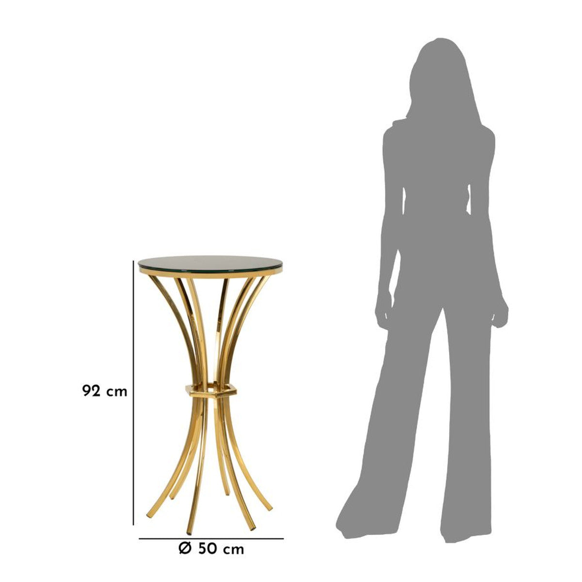 Tavolino MF879, Oro, Vetro, 50x50x92 cm, Seven Design